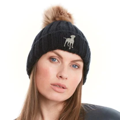 Rottweiler Rottie Clothing Gifts, Faux Fur Pom Pom Chunky Knit Embroidered Beanie Hat, From The House Of Dog.