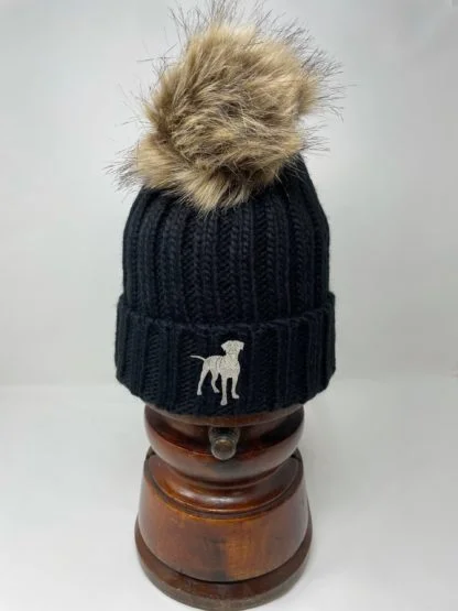 Rottweiler Rottie Clothing Gifts, Faux Fur Pom Pom Chunky Knit Embroidered Beanie Hat, From The House Of Dog. - Image 3