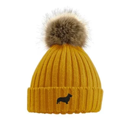 Welsh Corgi Owner Clothing Gifts, Faux Fur Pom Pom Chunky Knit Super Soft Embroidered Beanie From The House Of Dog. - Image 6