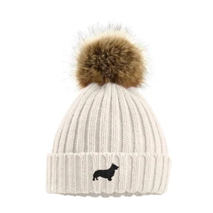 Welsh Corgi Owner Clothing Gifts, Faux Fur Pom Pom Chunky Knit Super Soft Embroidered Beanie From The House Of Dog. - Image 5