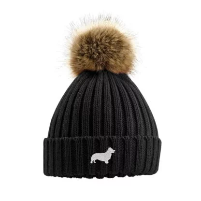 Welsh Corgi Owner Clothing Gifts, Faux Fur Pom Pom Chunky Knit Super Soft Embroidered Beanie From The House Of Dog. - Image 9