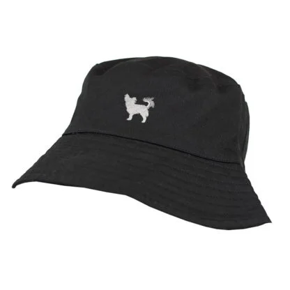 Chihuahua Owner Clothing Gifts. 100% Washed Chino Cotton Embroidered Bucket Sun Hat With White Cotton Lining From The House Of Dog.