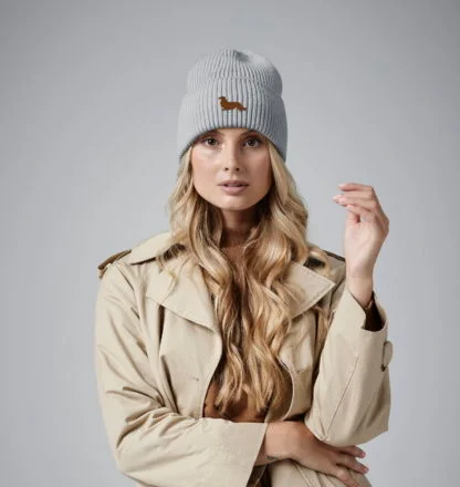 Long Haired Dachshund Daxie Owner Clothing Gifts. Oversized Cuffed Beanie Ski Hat From The House Of Dog. - Image 2