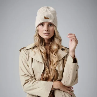 Long Haired Dachshund Daxie Owner Clothing Gifts. Oversized Cuffed Beanie Ski Hat From The House Of Dog. - Image 4