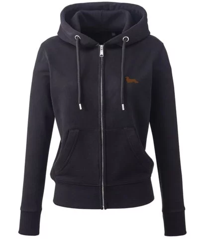 Long haired dachshund daxie owner sausage dog gifts embroidered ladies organic full zip hoodie from the house of dog. - Image 2