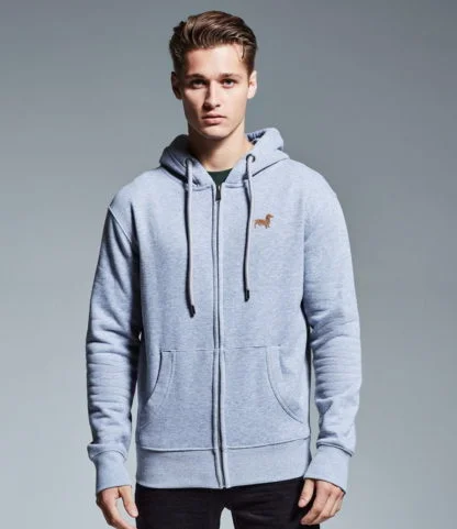 Dachshund daxie sausage dog gifts embroidered unisex organic full zip hoodie from the house of dog. - Image 2
