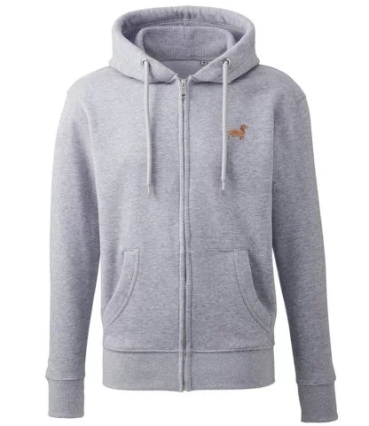 Dachshund daxie sausage dog gifts embroidered unisex organic full zip hoodie from the house of dog. - Image 3