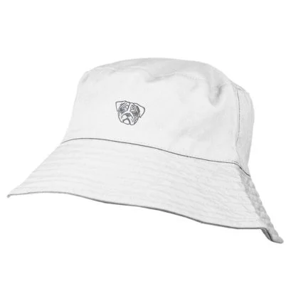 Pug Owner Clothing Gifts. 100% Washed Chino Cotton Embroidered Bucket Sun Hat With White Cotton Lining From The House Of Dog. - Image 2