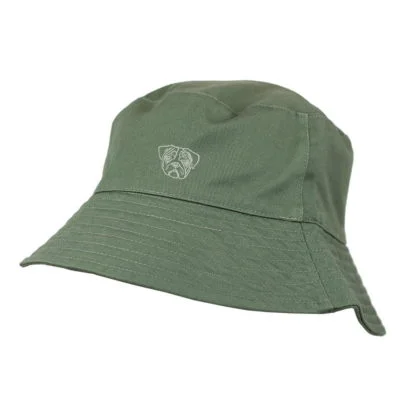 Pug Owner Clothing Gifts. 100% Washed Chino Cotton Embroidered Bucket Sun Hat With White Cotton Lining From The House Of Dog. - Image 3
