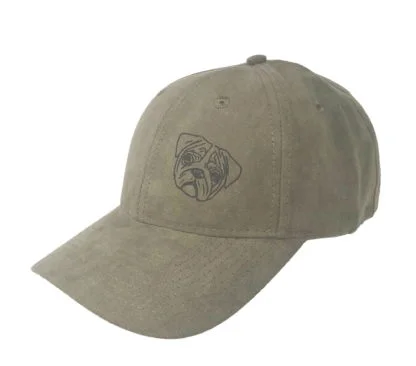 Pug Gifts, Faux Suede Leather Baseball Cap. Brown