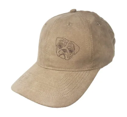Pug Owner Gifts, Faux Suede Leather Baseball Cap. Beige