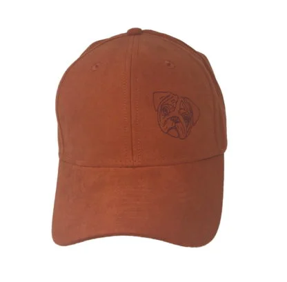 Pug Gifts, Faux Suede Leather Baseball Cap. Pumpkin - Image 3