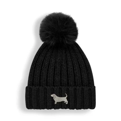Basset Hound Owner Clothing Gifts, Super Soft Faux Fur Ski Pom Pom Chunky Knit Embroidered Unisex Beanie From The House of Dog - Image 2