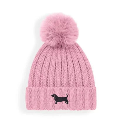 Basset Hound Owner Clothing Gifts, Super Soft Faux Fur Ski Pom Pom Chunky Knit Embroidered Unisex Beanie From The House of Dog - Image 5