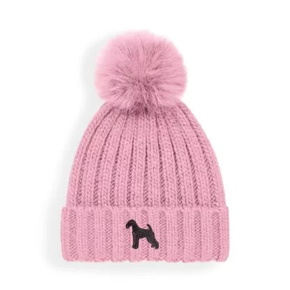 Airedale Terrier Owner Clothing Gifts, Super Soft Faux Fur Ski Pom Pom Chunky Knit Embroidered Unisex Beanie From The House of Dog