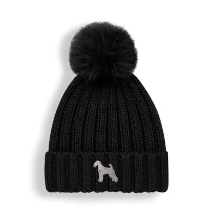 Airedale Terrier Owner Clothing Gifts, Super Soft Faux Fur Ski Pom Pom Chunky Knit Embroidered Unisex Beanie From The House of Dog - Image 2