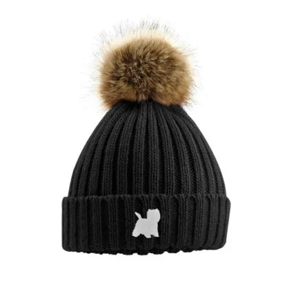 West Highland Terrier Owner Westie Clothing Gifts, Faux Fur Pom Pom Chunky Knit Embroidered Beanie From The House Of Dog - Image 2