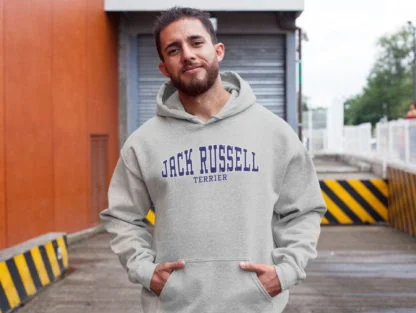 Jack Russell Terrier Owner Gifts Printed Heather Grey Hoodie Gift Sweatshirt T-shirt From The House Of Dog. - Image 3