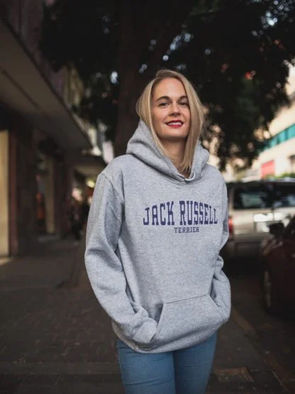 Jack Russell Terrier Owner Gifts Printed Heather Grey Hoodie Gift Sweatshirt T-shirt From The House Of Dog. - Image 4