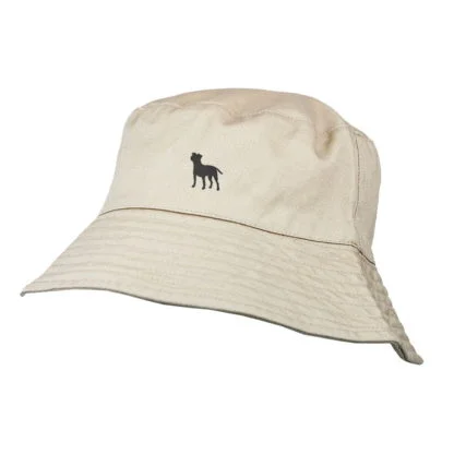 Jack Russell Terrier Silhouette Owner Gifts. 100% Washed Chino Cotton Embroidered Bucket Sun Hat With Cotton Lining From The House Of Dog.