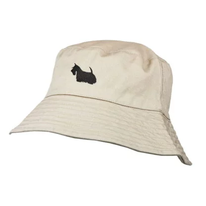 Scottish Terrier Scottie Owner Clothing Gifts. 100% Chino Cotton Embroidered Bucket Sun Hat With White Cotton Lining From The House Of Dog.