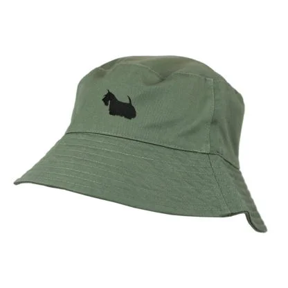 Scottish Terrier Scottie Owner Clothing Gifts. 100% Chino Cotton Embroidered Bucket Sun Hat With White Cotton Lining From The House Of Dog. - Image 3