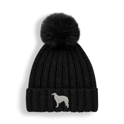 Borzoi Owner Gifts, Super Soft Faux Fur Ski Pom Pom Chunky Knit Embroidered Unisex Beanie From The House of Dog - Image 2