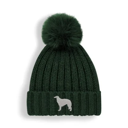 Borzoi Owner Gifts, Super Soft Faux Fur Ski Pom Pom Chunky Knit Embroidered Unisex Beanie From The House of Dog - Image 3