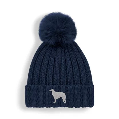 Borzoi Owner Gifts, Super Soft Faux Fur Ski Pom Pom Chunky Knit Embroidered Unisex Beanie From The House of Dog - Image 5
