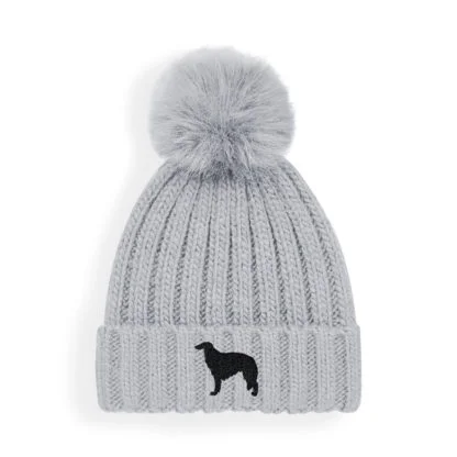 Borzoi Owner Gifts, Super Soft Faux Fur Ski Pom Pom Chunky Knit Embroidered Unisex Beanie From The House of Dog - Image 4