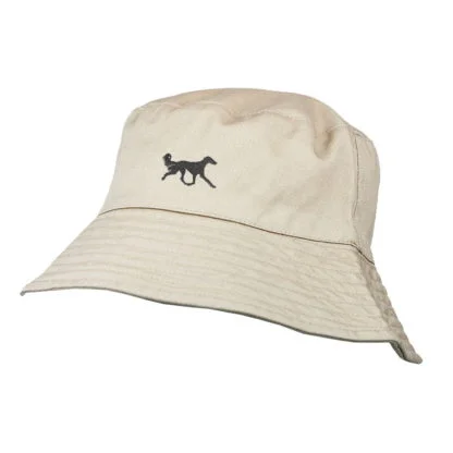 Saluki Owner Clothing Gifts. 100% Washed Chino Cotton Embroidered Bucket Sun Hat With White Cotton Lining From The House Of Dog