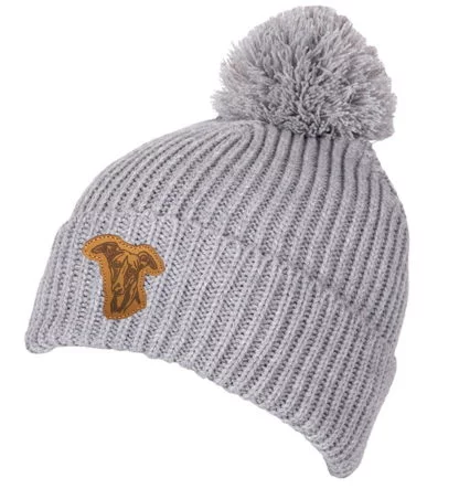 Whippet Gifts, Chunky Knit Ribbed Beanie Ski Hat With Sewn On, Laser Etched Badge. - Image 4