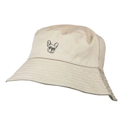 French Frenchie Bulldog Owner Clothing Gifts. 100% Washed Chino Cotton Embroidered Bucket Sun Hat With Cotton Lining From The House Of Dog. - Image 2