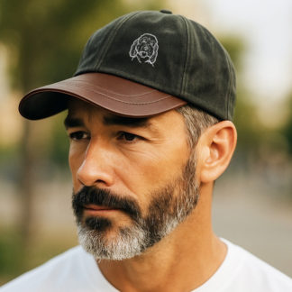 Cockapoo Clothing Gifts, Waxed Cotton Leather Peak Waterproof Baseball Cap From The House Of Dog.