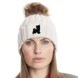 Yorkshire Terrier Silhouette Yorkie Owner Clothing Gifts, Faux Fur Pom Pom Chunky Knit Super Soft Unisex Embroidered Beanie.