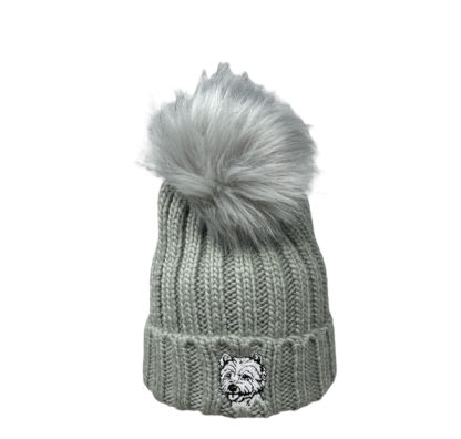 West Highland Terrier Owner Westie Clothing Gifts, Faux Fur Pom Pom Chunky Knit Super Soft Unisex Embroidered Beanie From The House Of Dog - Image 4