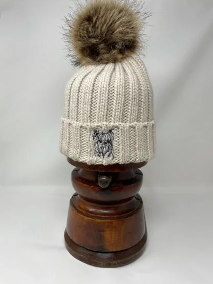 Yorkshire Terrier Yorkie Owner Clothing Gifts, Faux Fur Pom Pom Chunky Knit Super Soft Unisex Embroidered Beanie. - Image 2