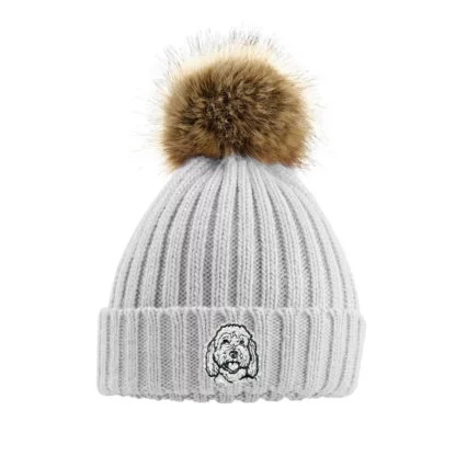 Cockapoo Owner Clothing Gifts, Faux Fur Pom Pom Chunky Knit Super Soft Unisex Embroidered Beanie From The House Of Dog - Image 6