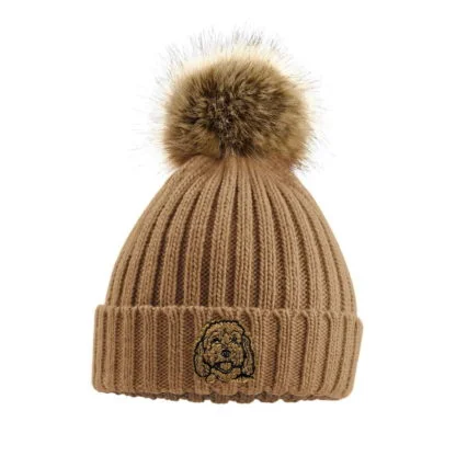 Cockapoo Owner Clothing Gifts, Faux Fur Pom Pom Chunky Knit Super Soft Unisex Embroidered Beanie From The House Of Dog - Image 5