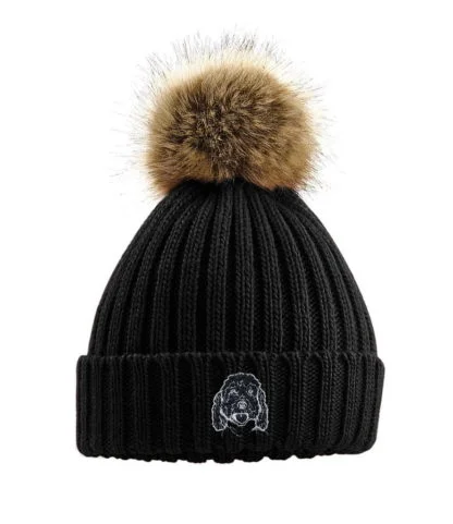 Cockapoo Owner Clothing Gifts, Faux Fur Pom Pom Chunky Knit Super Soft Unisex Embroidered Beanie From The House Of Dog - Image 4