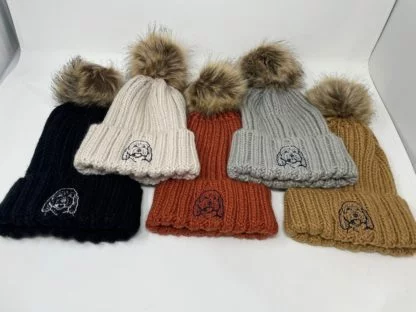 Cockapoo Owner Clothing Gifts, Faux Fur Pom Pom Chunky Knit Super Soft Unisex Embroidered Beanie From The House Of Dog - Image 9