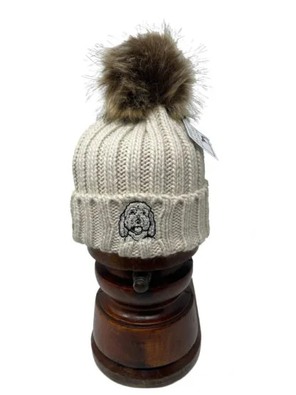 Cockapoo Owner Clothing Gifts, Faux Fur Pom Pom Chunky Knit Super Soft Unisex Embroidered Beanie From The House Of Dog - Image 8