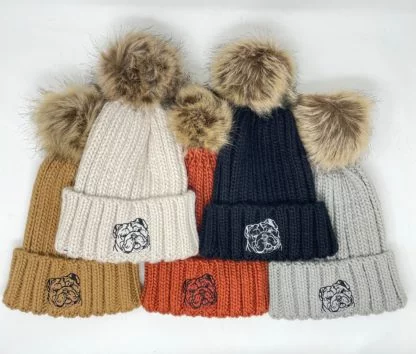 English Bulldog Owner Clothing Gifts, Faux Fur Pom Pom Super Soft Chunky Knit Embroidered Beanie From The House Of Dog. - Image 4