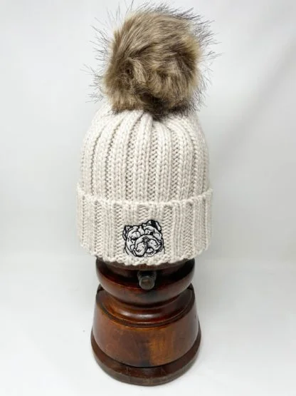 English Bulldog Owner Clothing Gifts, Faux Fur Pom Pom Super Soft Chunky Knit Embroidered Beanie From The House Of Dog. - Image 5