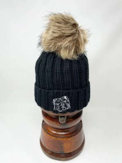English Bulldog Owner Clothing Gifts, Faux Fur Pom Pom Super Soft Chunky Knit Embroidered Beanie From The House Of Dog. - Image 6