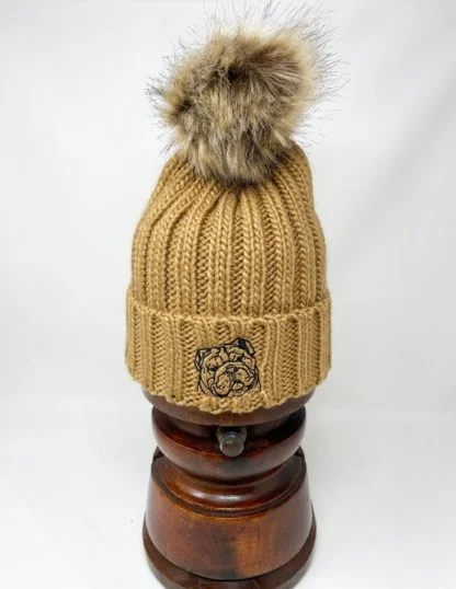 English Bulldog Owner Clothing Gifts, Faux Fur Pom Pom Super Soft Chunky Knit Embroidered Beanie From The House Of Dog. - Image 7