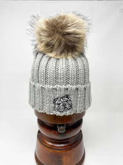 English Bulldog Owner Clothing Gifts, Faux Fur Pom Pom Super Soft Chunky Knit Embroidered Beanie From The House Of Dog. - Image 8
