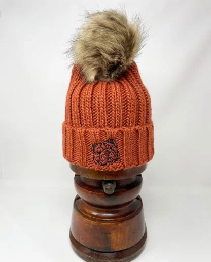 English Bulldog Owner Clothing Gifts, Faux Fur Pom Pom Super Soft Chunky Knit Embroidered Beanie From The House Of Dog. - Image 9