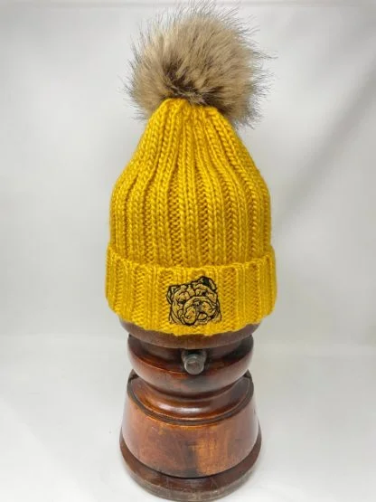 English Bulldog Owner Clothing Gifts, Faux Fur Pom Pom Super Soft Chunky Knit Embroidered Beanie From The House Of Dog. - Image 10