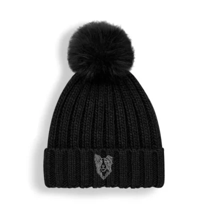 Border Collie Owner Clothing Gifts, Super Soft Faux Fur Ski Pom Pom Chunky Knit Embroidered Unisex Beanie From The House of Dog - Image 2